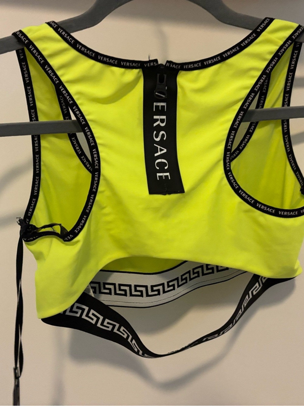 Versace Neon Lime Athletic Crop Top with Logo Trim